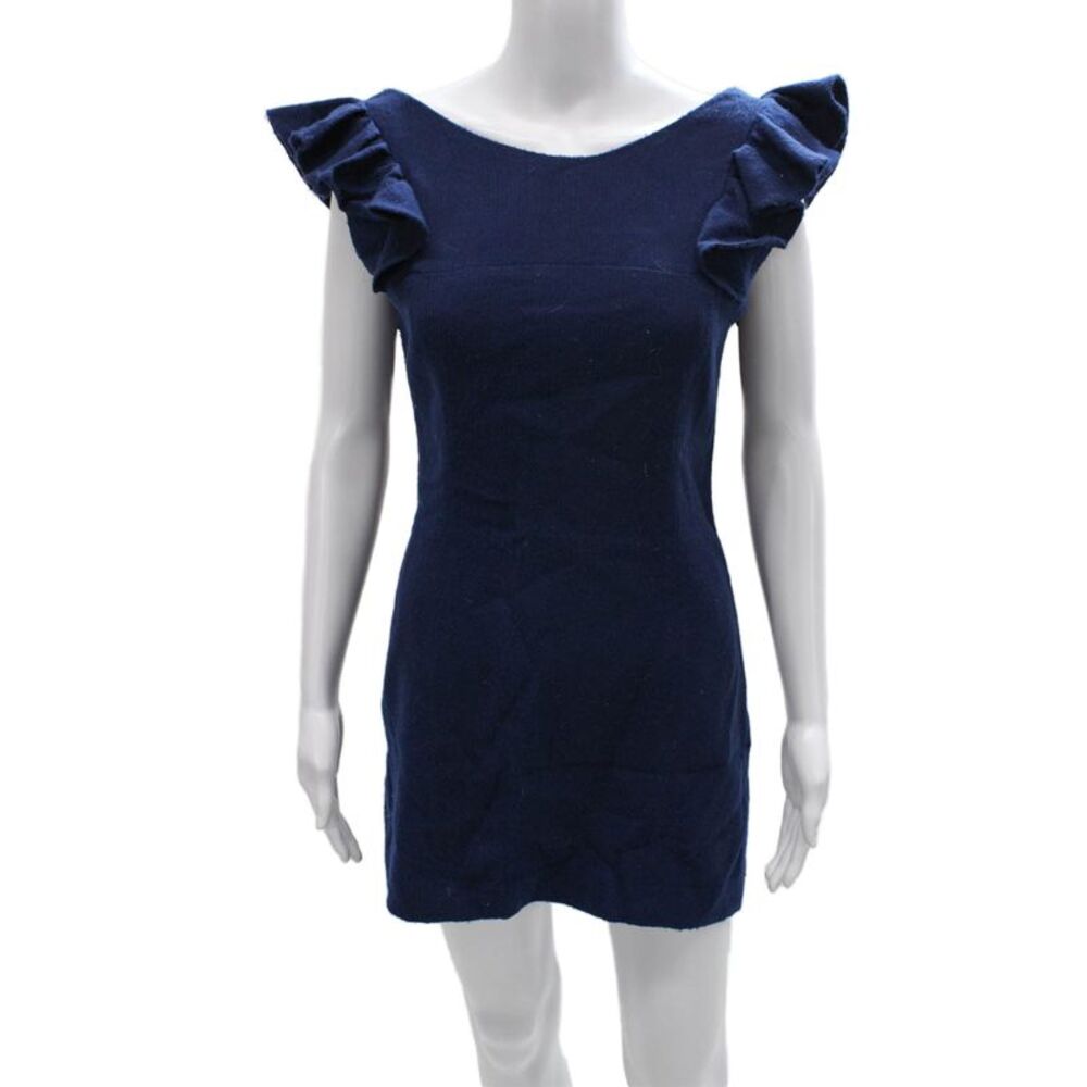 Hunter Dixon Women Shift Dress Sleeveless Round Neck Blue Camel Hair Size 6